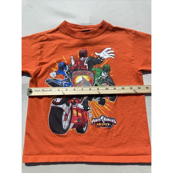 Vintage 90s Y2K Power Rangers Graphic Orange Tee Shirt Boys M Police - Picture 4 of 5